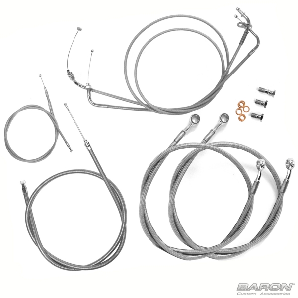 Baron Custom Accessories Stainless Handlebar Cable and Line Kit for Yamaha for 15&Prime,-17&Prime Bars BA-8021KT-16 